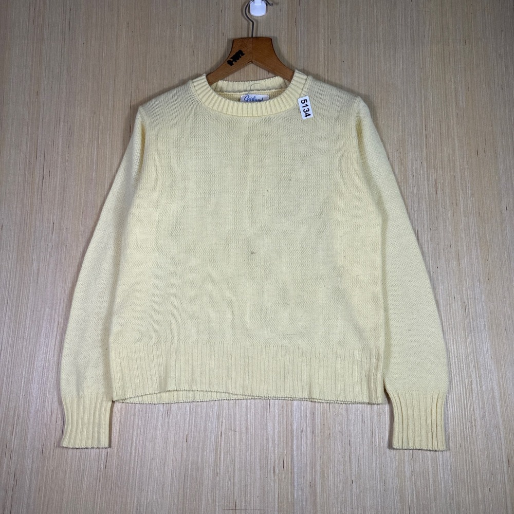 Vintage Garland Sweater Mens XL Yellow 80s Crewneck Knit Made In USA Pullover